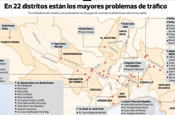 Mapa: los 75 cruces de mayor caos vehicular en horas punta