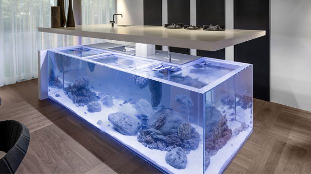 Diseño y naturaleza se unen en esta creativa cocina con acuario