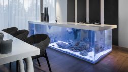 Diseño y naturaleza se unen en esta creativa cocina con acuario