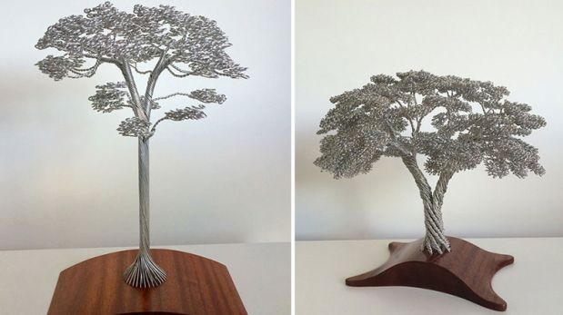 Crean esculturas de árboles torciendo hilos de alambre