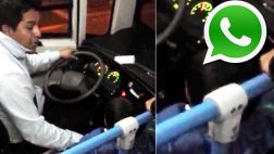 Vía WhatsApp: chofer maneja un bus mientras juega con su hijo