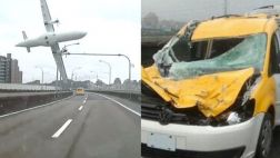 Así quedó el taxi que fue impactado por el avión de TransAsia