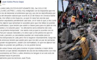 Facebook: instituto se disculpó con alumno afectado en Chosica