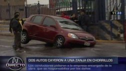 Chorrillos: dos carros cayeron en zanja y causaron aniego