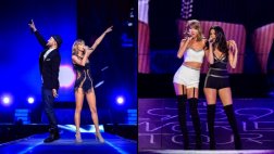 Taylor Swift, Selena Gomez y Justin Timberlake en concierto