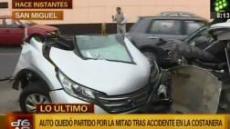 San Miguel: auto se partió en dos tras chocar contra poste