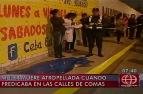 Comas: auto se subió a vereda y mató a mujer mientras predicaba