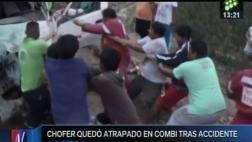 Cañete: rescatan a chofer de combi tras chocar contra una pared