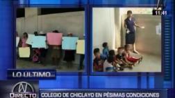Niños estudian en el piso y sin pizarra por colegio inconcluso