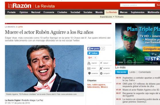 Rubén Aguirre: los medios informan sobre su muerte con pesar