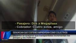 Coasters hacen de colectivos frente a la PNP en Alfonso Ugarte