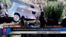 Cuatro muertos por choque de bus y camioneta en vía Lima-Huanta
