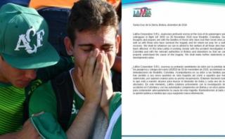 Chapecoense: La carta de la aerolínea a familiares de víctimas