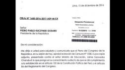 Despacho de PPK recibió oficio sobre censura a Jaime Saavedra