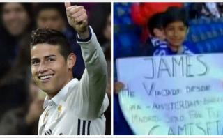 James Rodríguez regaló camiseta a niño peruano en el Bernabéu
