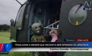 Trujillo: trasladan en helicóptero a niña que urge ser operada