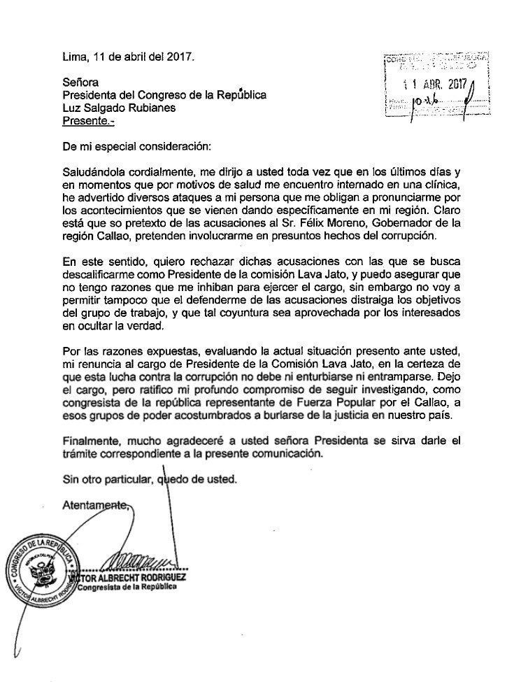 Víctor Albrecht renuncia a presidencia de Comisión Lava Jato | POLITICA |  EL COMERCIO PERÚ