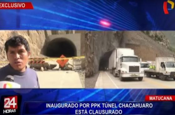 Matucana: túnel inaugurado por PPK fue cerrado a los 3 días