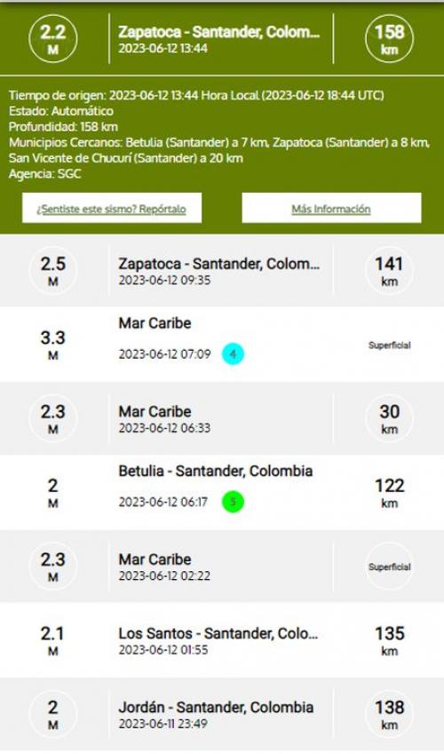 Temblor en colombia reporte del ltimo sismo del lunes 12 de junio